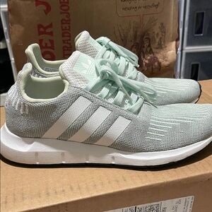 adidas Women’s Mint Green and White Knit Sneakers